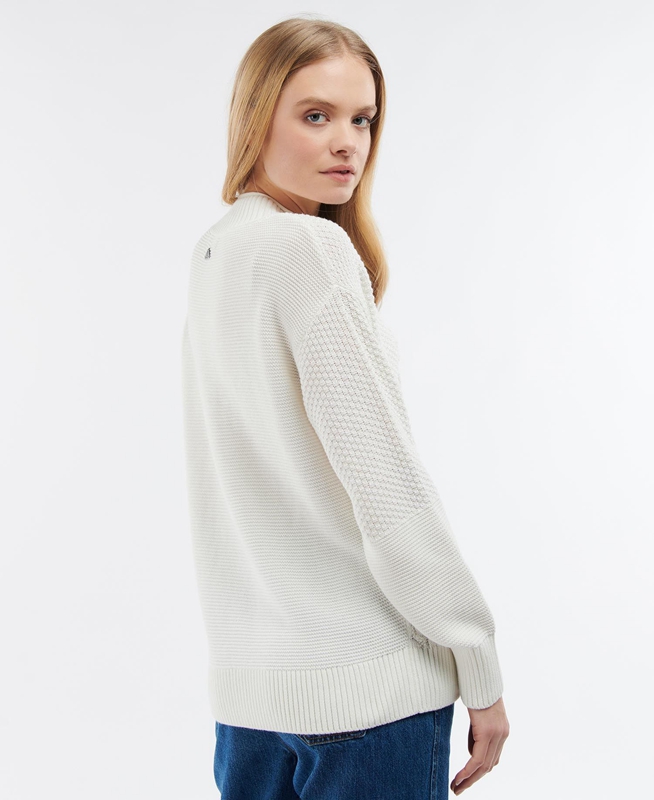 Women's Barbour Fairbarn Knit Sweaters White | OHKF-86901