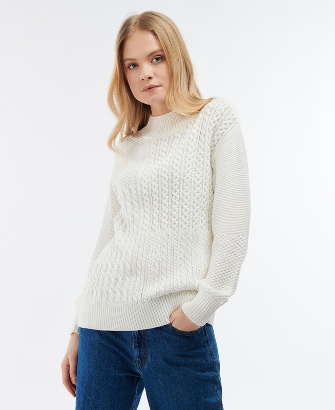 Women's Barbour Fairbarn Knit Sweaters White | OHKF-86901