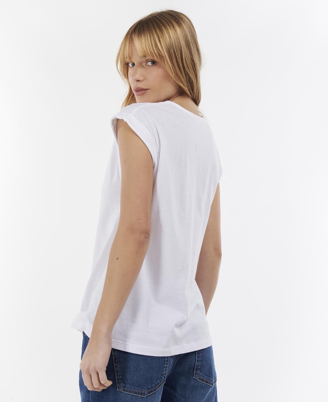 Women's Barbour Fairburn T Shirts White | MUTJ-53271