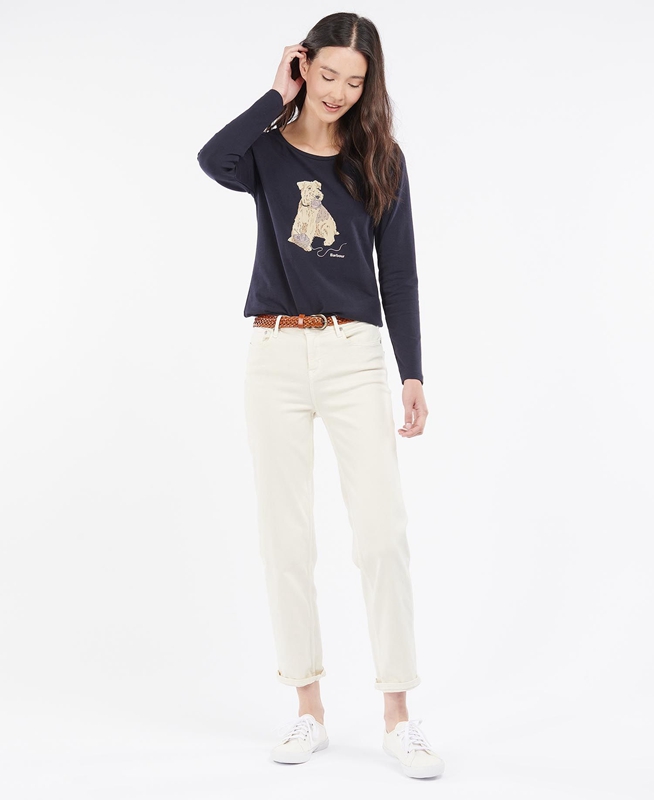 Women's Barbour Fairsfield Long Sleeve T Shirts Navy | SDIT-75241