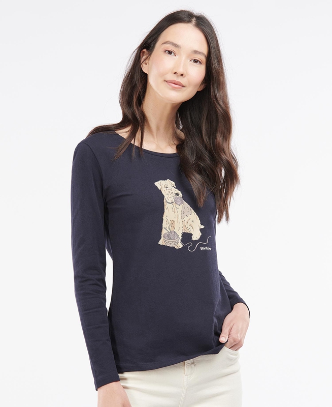 Women's Barbour Fairsfield Long Sleeve T Shirts Navy | SDIT-75241