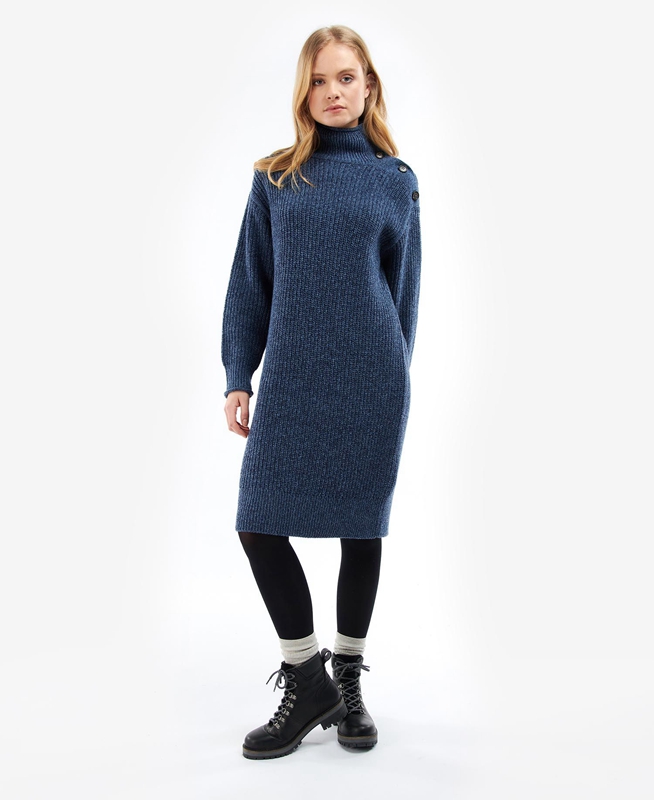 Women's Barbour Greenwell Knitted Dress Blue | PVFD-06492