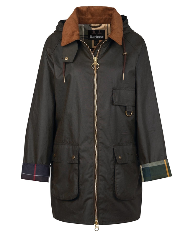 Women's Barbour Highclere Waxed Jackets Olive | BGIU-51704