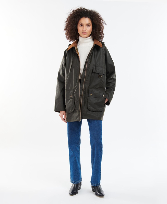 Women's Barbour Highclere Waxed Jackets Olive | BGIU-51704