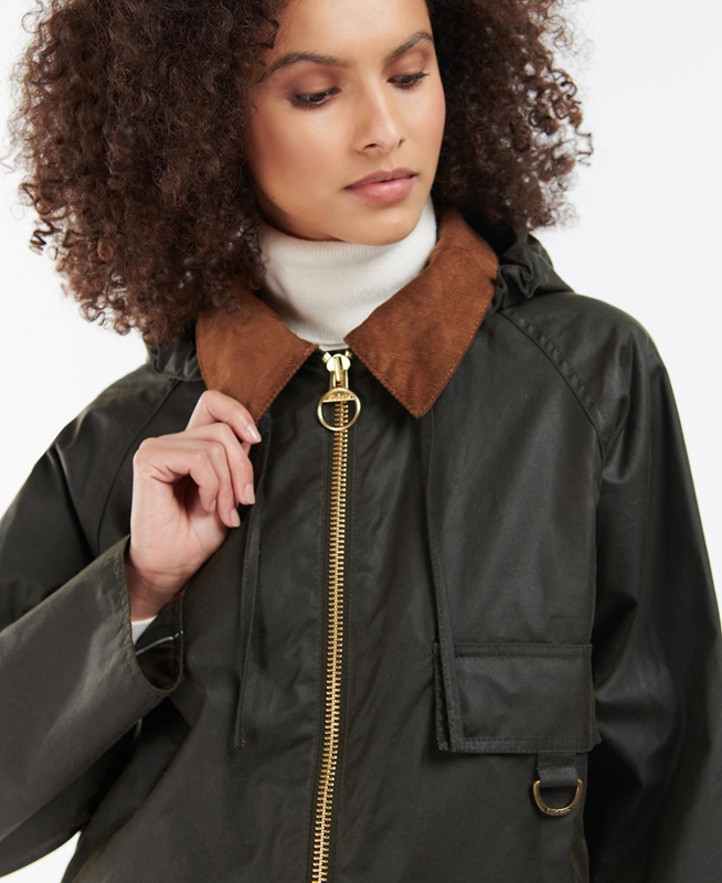 Women's Barbour Highclere Waxed Jackets Olive | BGIU-51704