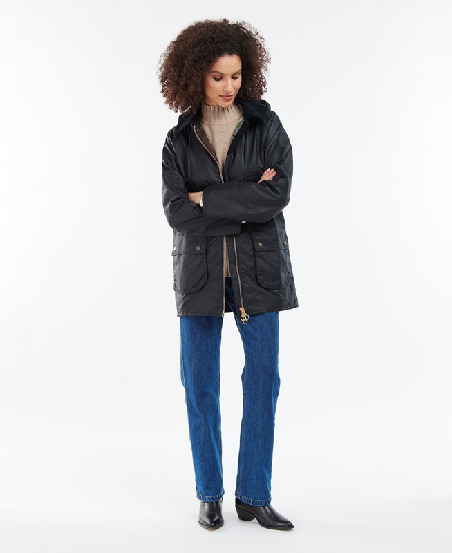 Women's Barbour Highclere Waxed Jackets Black | SEMX-83561