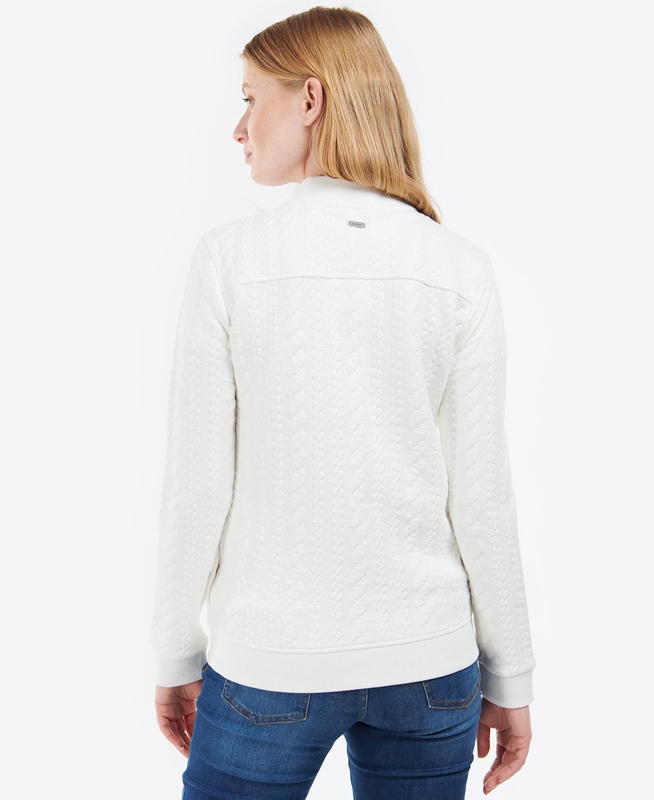 Women's Barbour Kelsey Zip Sweatshirts White | QWKT-84750