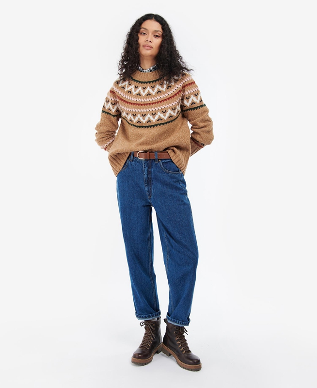 Women's Barbour Langford Knit Sweaters Beige | RZNQ-74139