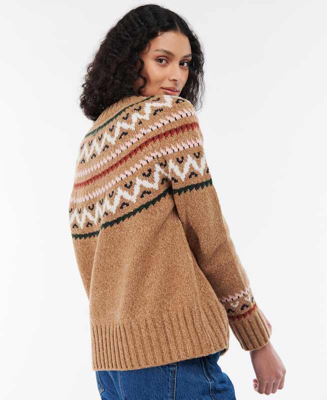 Women's Barbour Langford Knit Sweaters Beige | RZNQ-74139