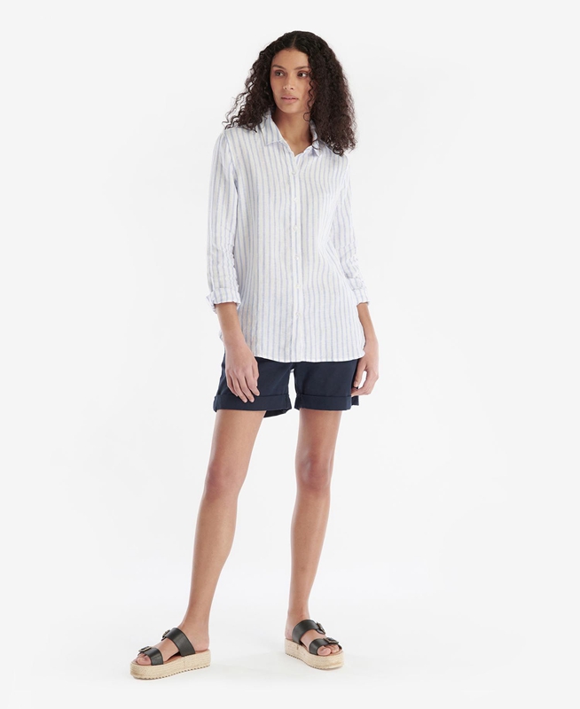 Women's Barbour Marine Shirts White | ONJP-67048