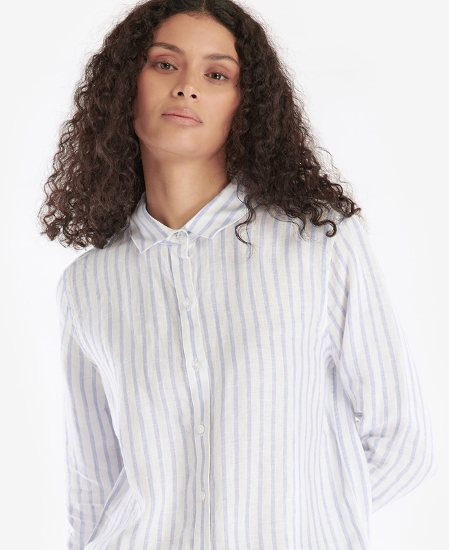 Women's Barbour Marine Shirts White | ONJP-67048