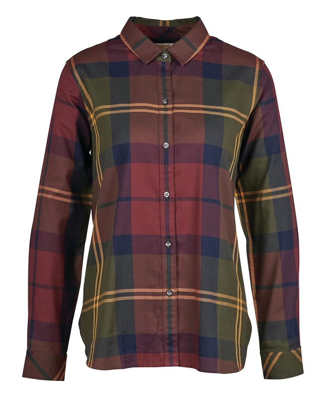 Women's Barbour Moorland Shirts Burgundy | OYQK-39470