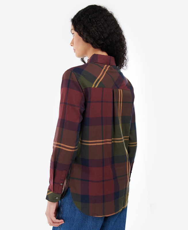 Women's Barbour Moorland Shirts Burgundy | OYQK-39470