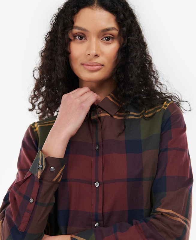 Women's Barbour Moorland Shirts Burgundy | OYQK-39470