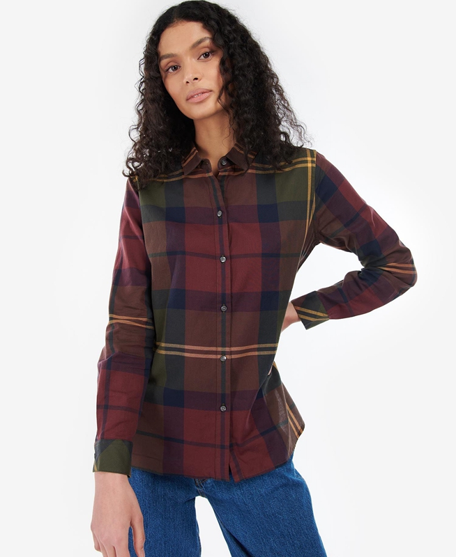 Women's Barbour Moorland Shirts Burgundy | OYQK-39470