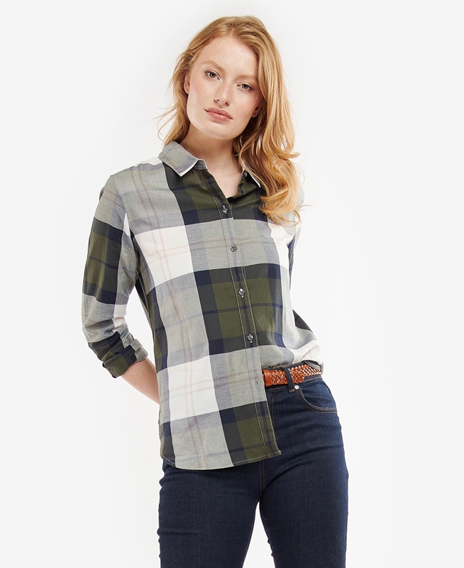 Women\'s Barbour Moorland Shirts Olive | HEBU-78132