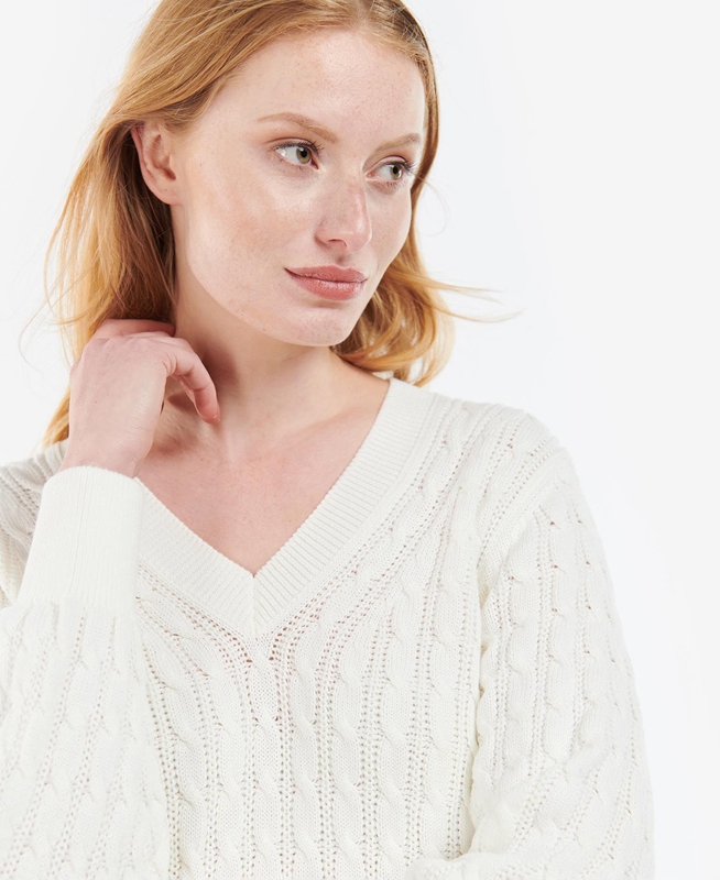 Women's Barbour Primrose Knit Sweaters White | IPRH-91758