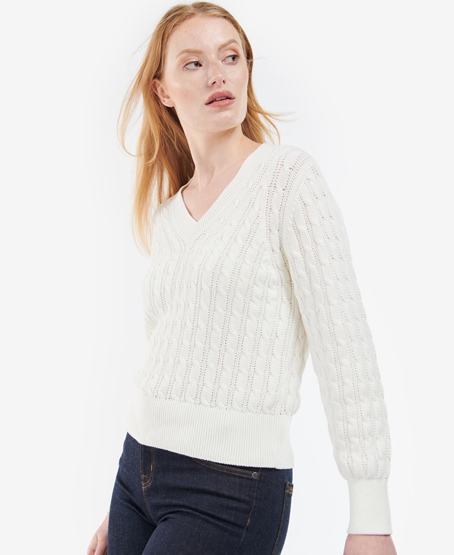 Women's Barbour Primrose Knit Sweaters White | IPRH-91758