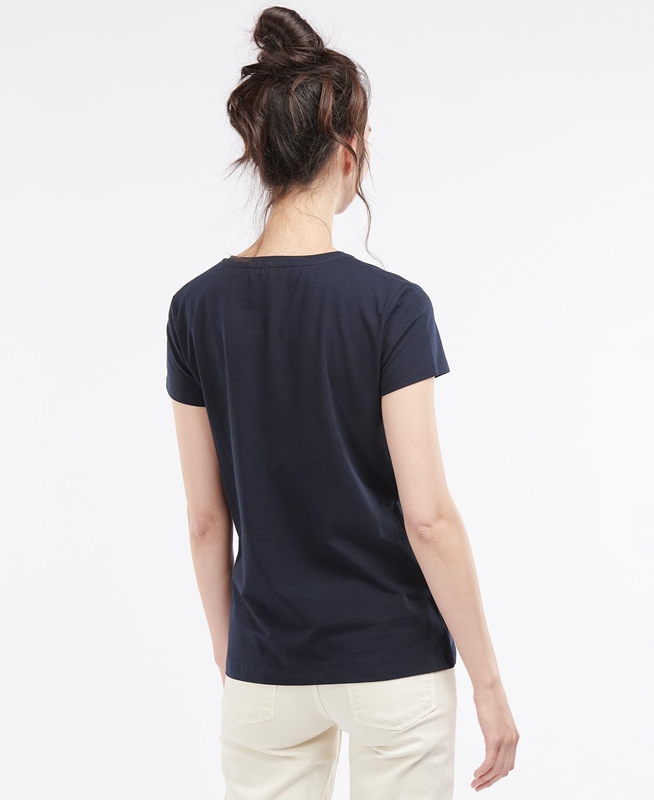 Women's Barbour Rowen T Shirts Navy | BIPC-23851