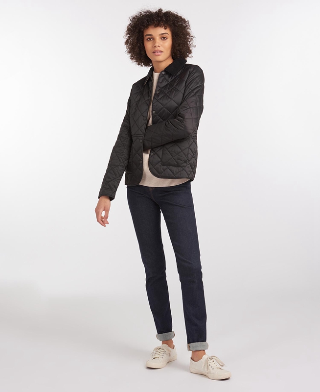 Women's Barbour Steppjacke Deveron Quilted Jackets Black | QVIK-31486