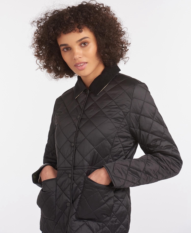 Women's Barbour Steppjacke Deveron Quilted Jackets Black | QVIK-31486