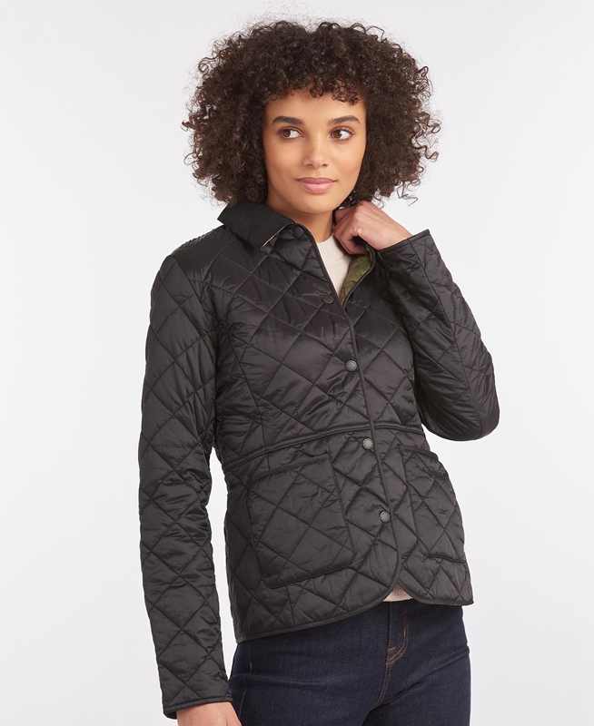 Women\'s Barbour Steppjacke Deveron Quilted Jackets Black | QVIK-31486