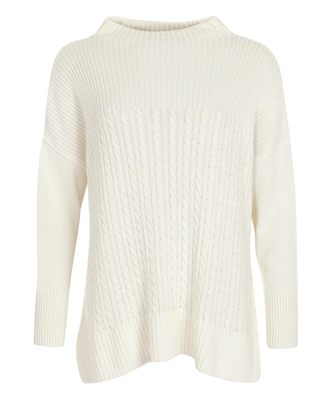 Women's Barbour Stitch Guernsey Cape Sweaters Cream | FXTN-08135