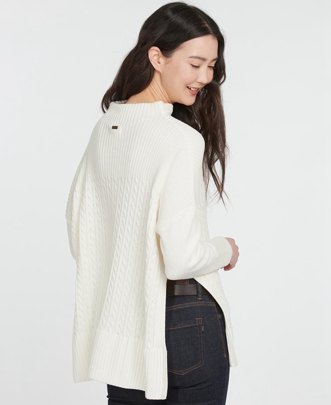 Women's Barbour Stitch Guernsey Cape Sweaters Cream | FXTN-08135