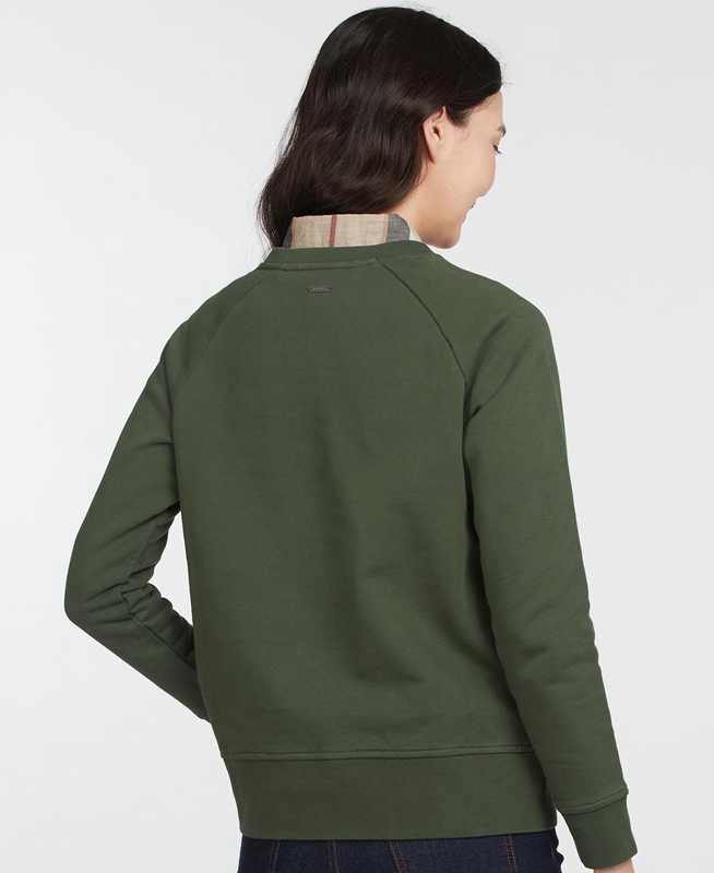 Women's Barbour Sweatshirt Otterburn Sweatshirts Olive | SZMJ-25467