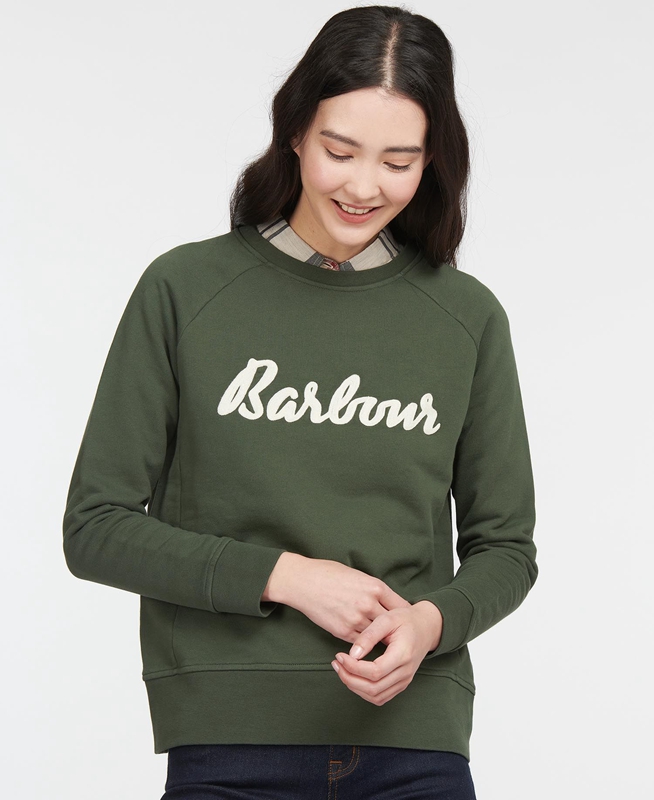 Women's Barbour Sweatshirt Otterburn Sweatshirts Olive | SZMJ-25467