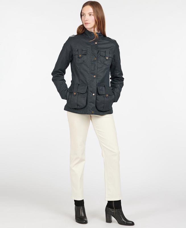 Women's Barbour Winter Defence Waxed Jackets Blue | JRKB-91375