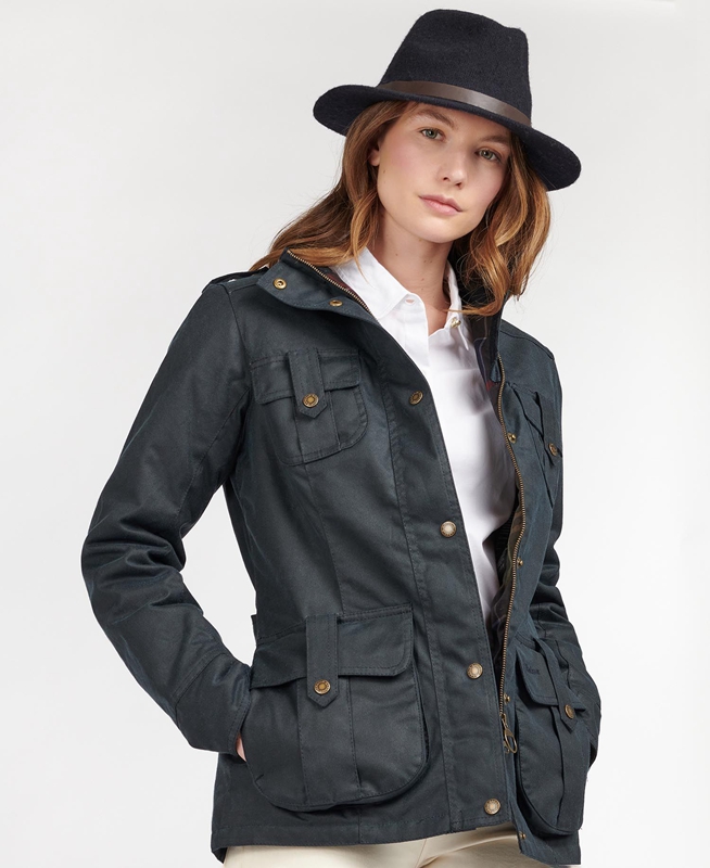 Women\'s Barbour Winter Defence Waxed Jackets Blue | JRKB-91375