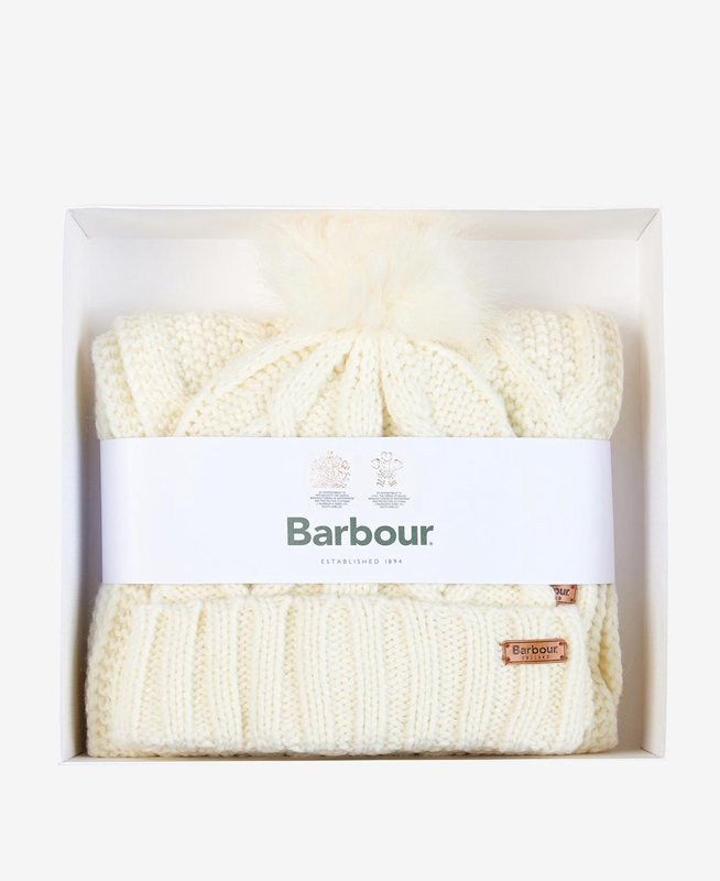 Women's Barbour ridley beanie and scarf Hats Cream | TIYE-34087