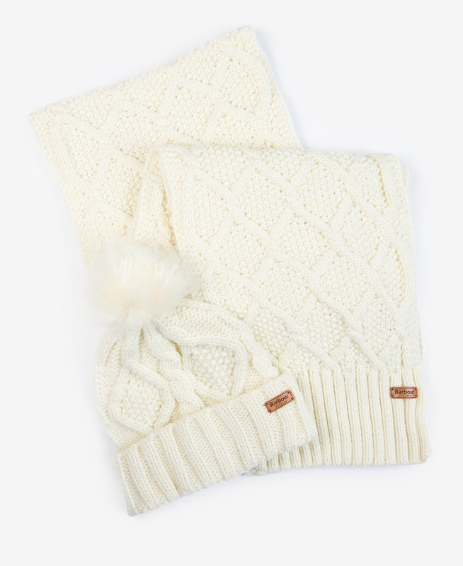 Women\'s Barbour ridley beanie and scarf Hats Cream | TIYE-34087